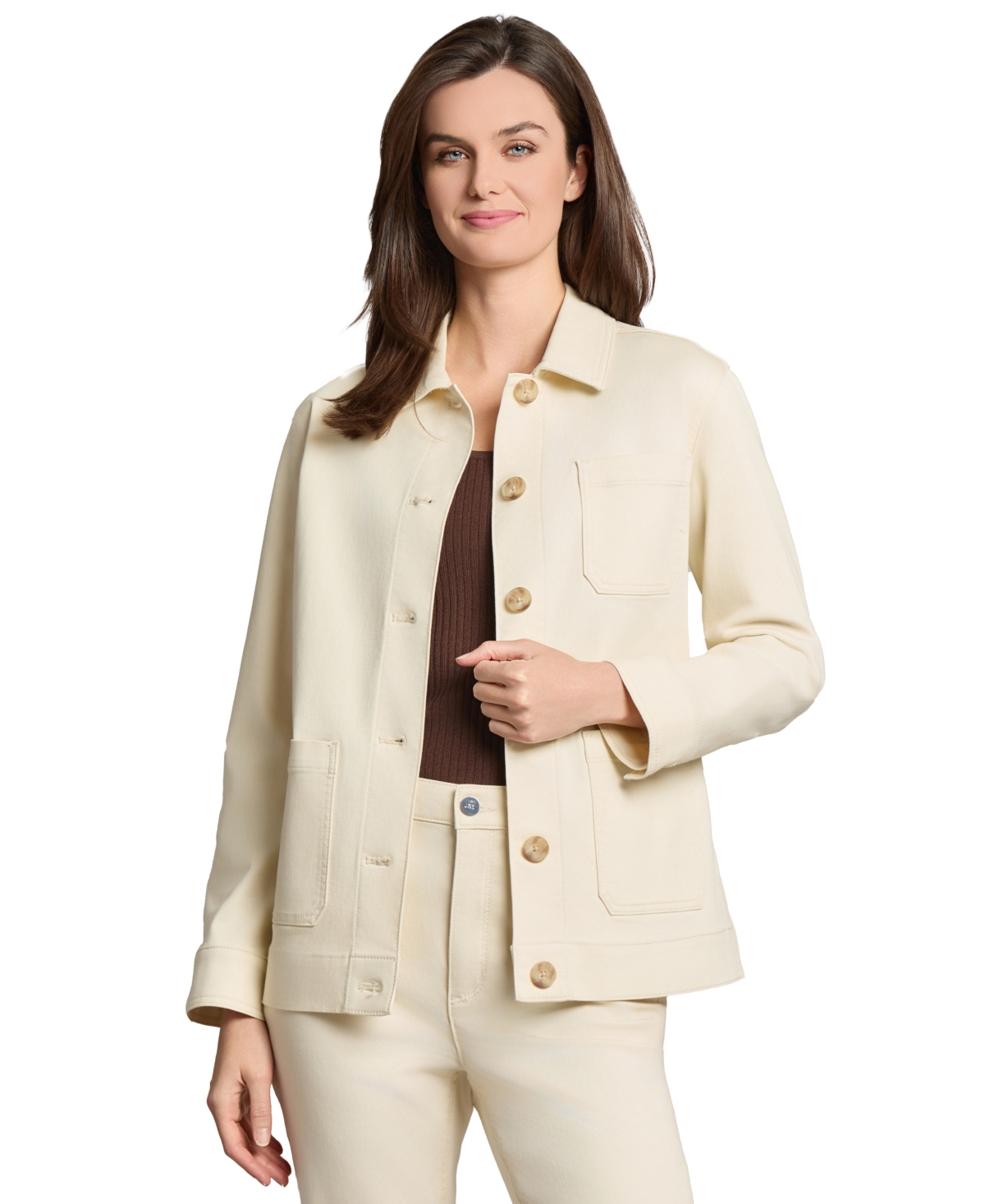 Jones New York Petite Patch-pocket Button-front Jacket