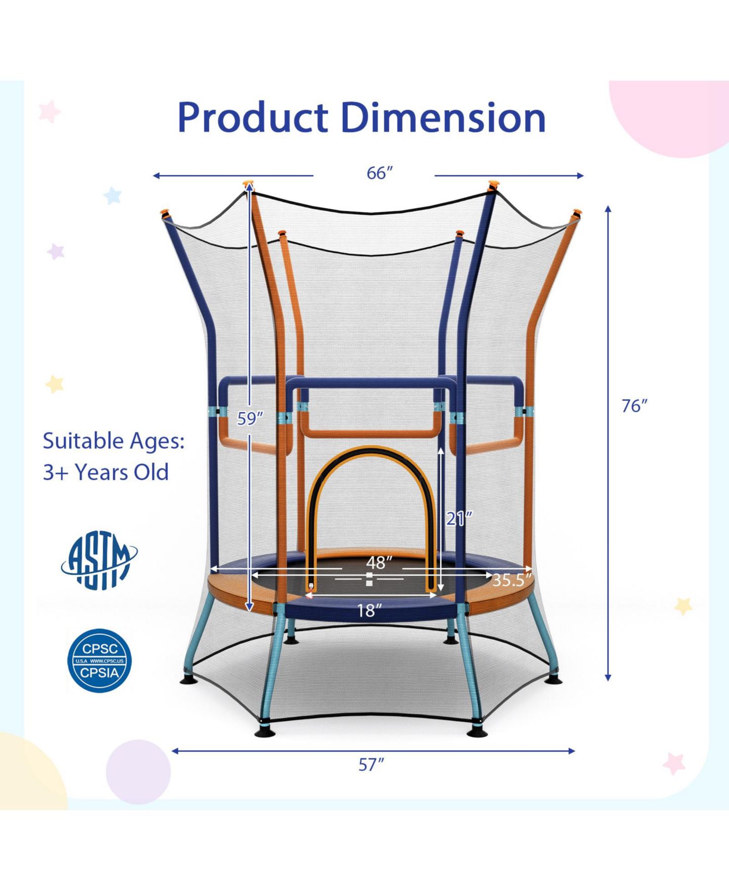 Детская игрушка Mecale Mini Trampoline with Safety Net and Foam Handles, Ages 3+, цвет: Оранжевый — фото 4