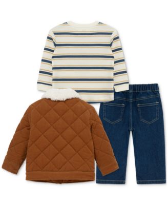 Baby Boys Corduroy Jacket, Striped T-Shirt & Denim Pants, 3 Piece Set