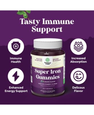 Super Iron Gummy | Chewable Iron Supplement for Women and Men with Vitamin C | Grape Flavor| 60ct