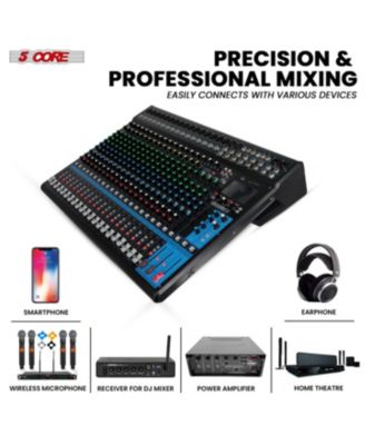 DJ Audio Mixer 24 Channel Stereo Sound Board w 256 effects USB Bluetooth 48V Phantom Power