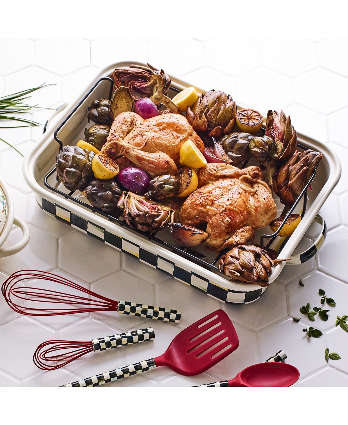 Mackenzie-childs Courtly Check Roasting Pan With Rack In Black