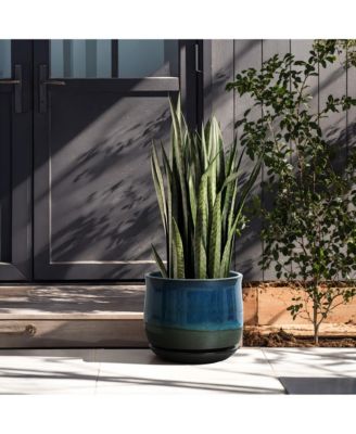 Blue and Green Ombre Round Decorative Ceramic Planter Pot