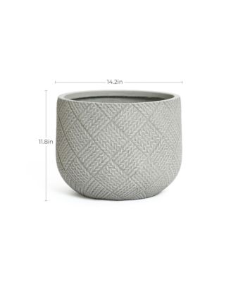 Misty Gray Glen Pattern 11.8-Inch Tall MgO Round Planter, Indoor and Outdoor