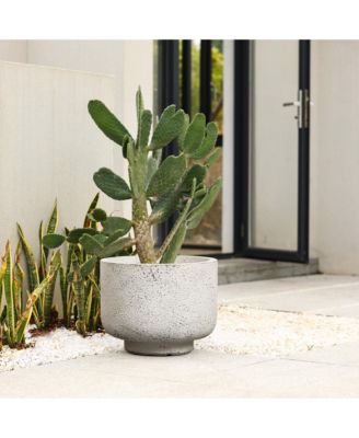 Rustic White with Gray 9.6-Inch Tall Round MgO Planter