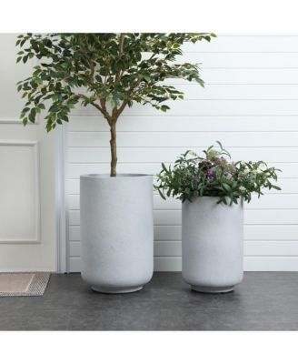 Minimalistic Modern Gray 19.3-Inch Tall Round MgO Planter