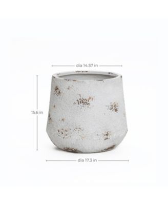 Rustic Off White with Brown Accents 15.6-Inch Tall Round MgO Planter