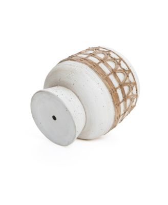 Boho White with Brown Accents 11-Inch Round MgO Planter