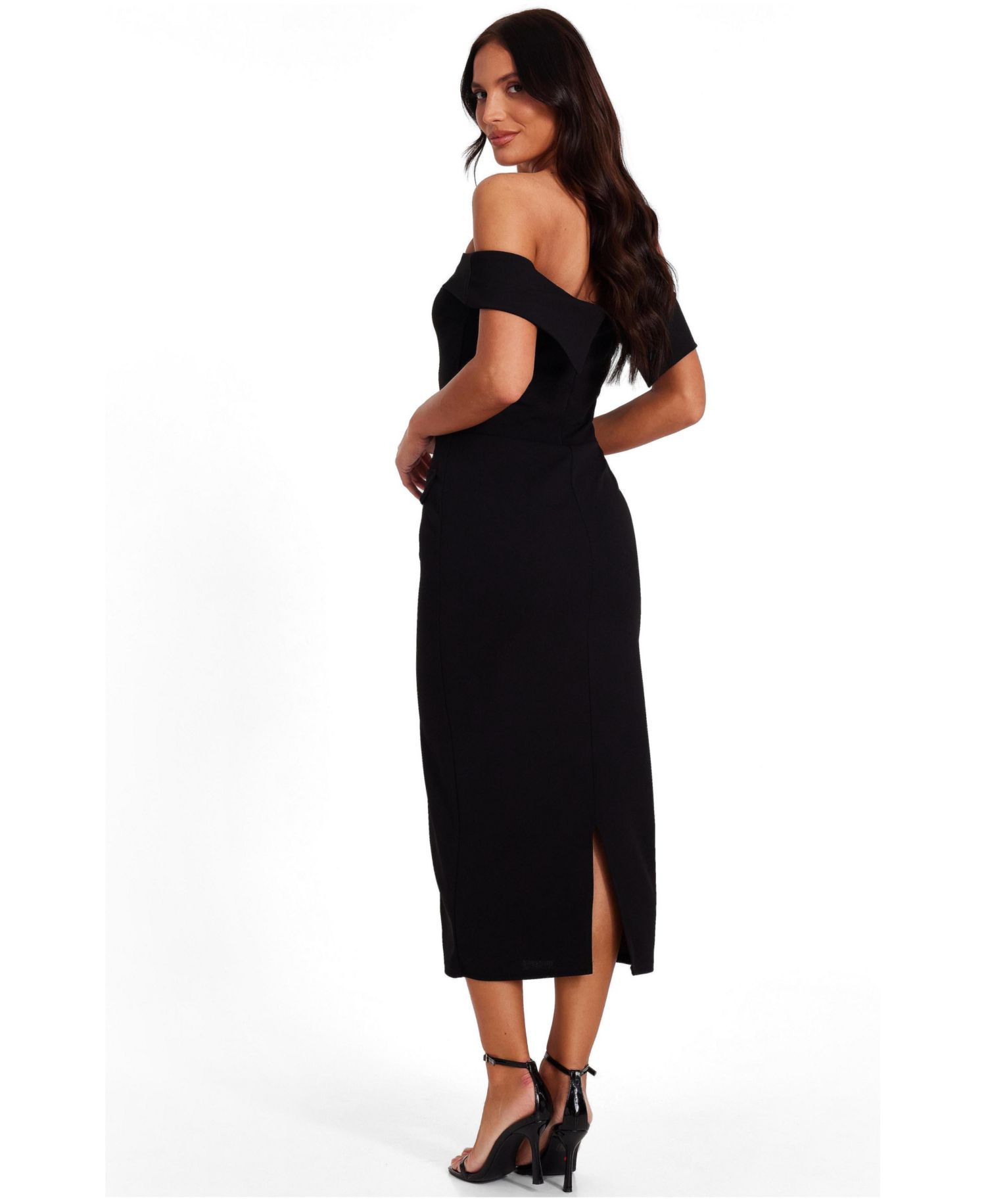 Women's Satin Bardot Button Front Midaxi Dress