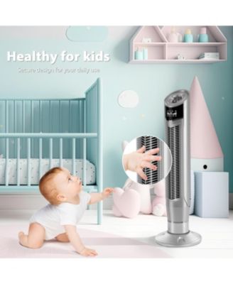 Tower Fan 360°Oscillating Fan Quiet Cooling 24H Timer Remote Control Powerful Standing 8 Wind Speed 3 Wind Modes Ionizer Mode Bladeless Portable LED Display,Bedroom 40-Inch SILVER