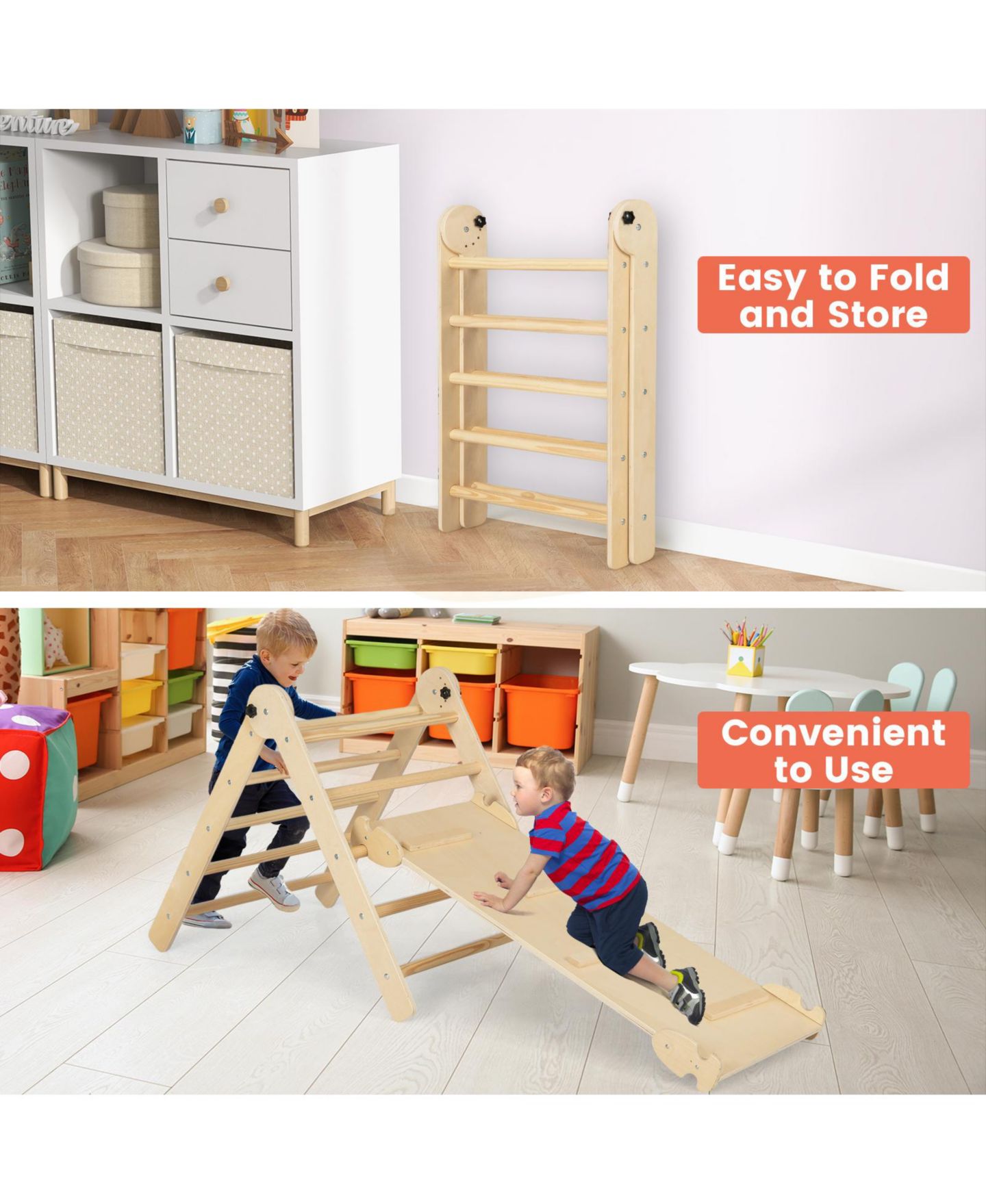Детские игрушки Mecale 3-in-1 Climbing Set Wood Adjustable Foldable Triangle Set, Ages 3+, цвет: Натуральный — фото 8