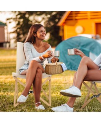 Set of 2 Bamboo Dorm Chair with Storage Pocket for Camping and Fishing