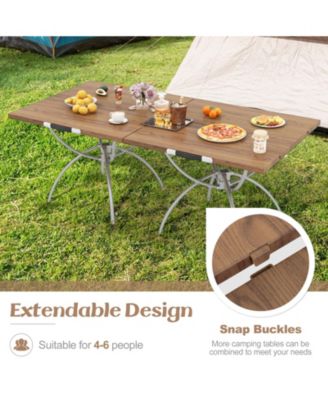 2 Pack Folding Camping Table with Wood-grain Tabletop for Hiking Party