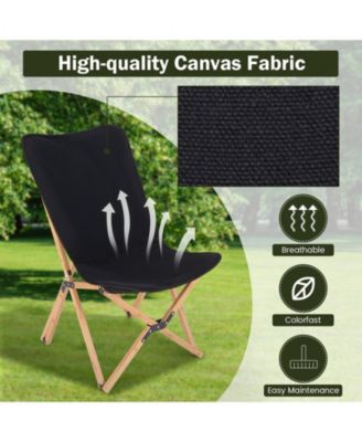 Set of 2 Bamboo Dorm Chair with Storage Pocket for Camping and Fishing