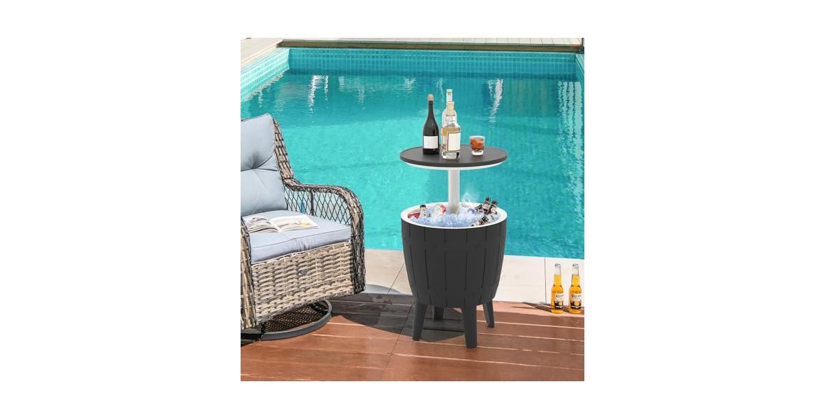 10 Gallon Cooler Bar Table Outdoor Coffee Table Ice Bucket with Telescopic Tabletop for Beer and Wine