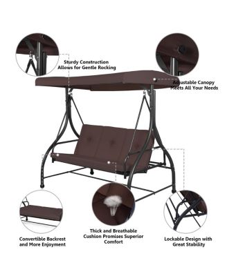 3 Seats Outdoor Swing Hammock with Adjustable Tilt Canopy