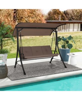 3-Seat Outdoor Porch Swing with Adjustable Canopy and Padded Cushions
