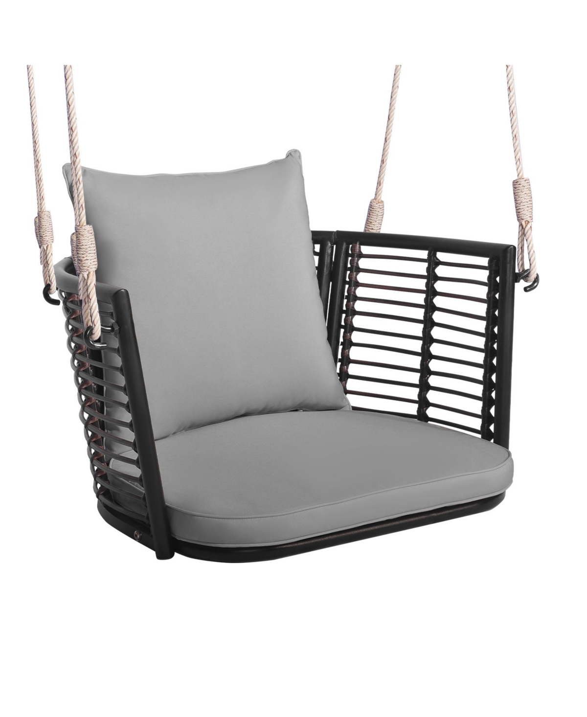 Single Person Hanging Seat with Woven Rattan Backrest for Backyard - Grey