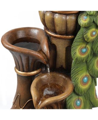 Resin Pedestal Peacock and Urns Outdoor Fountain