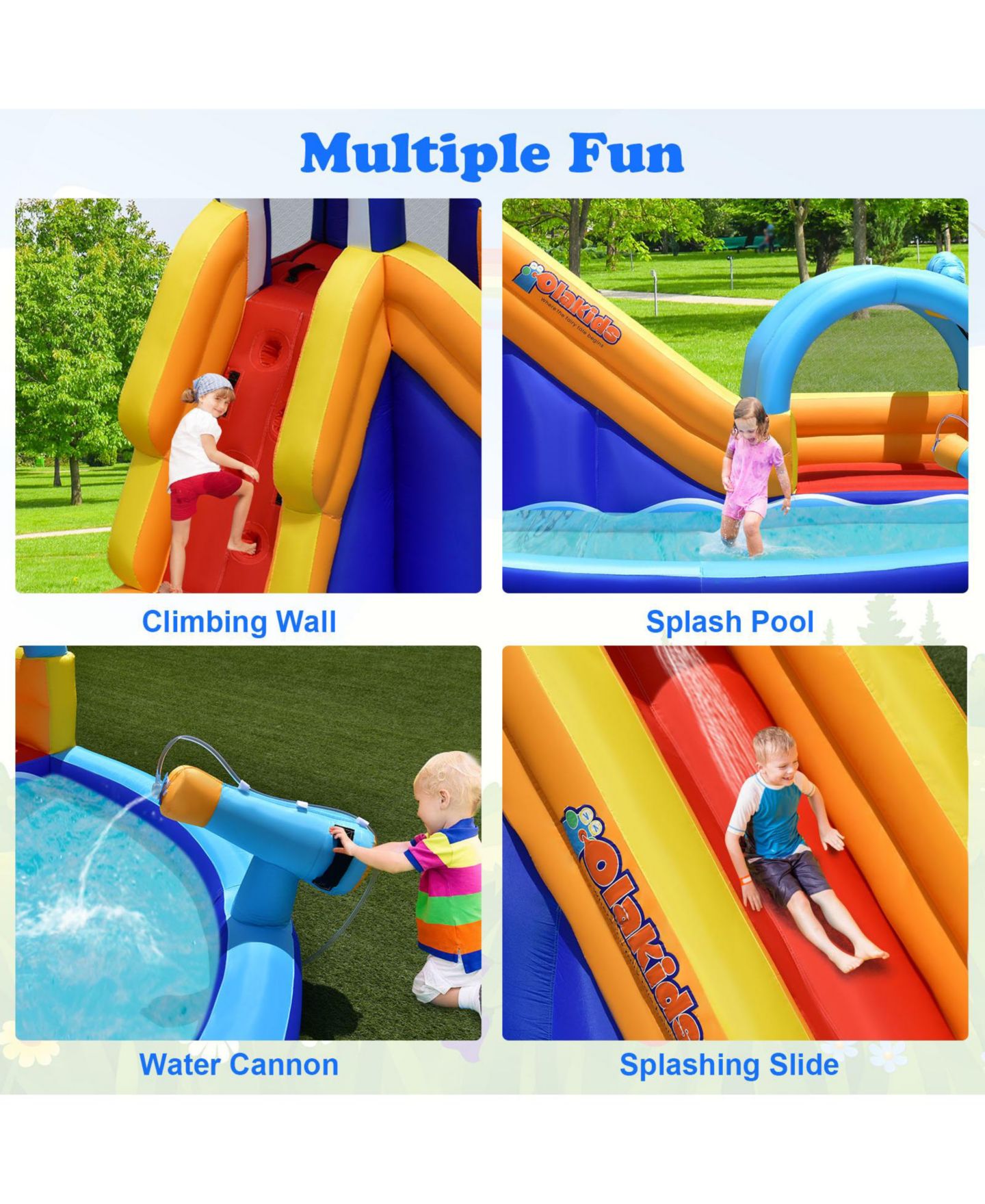 Детская игрушка Mecale Shark-Themed Bouncy House with Slide and Splash Pool, 14'L x 10'W x 8.5'H, Supports 4 Kids, Ages 3-10, цвет: Синий — фото 4