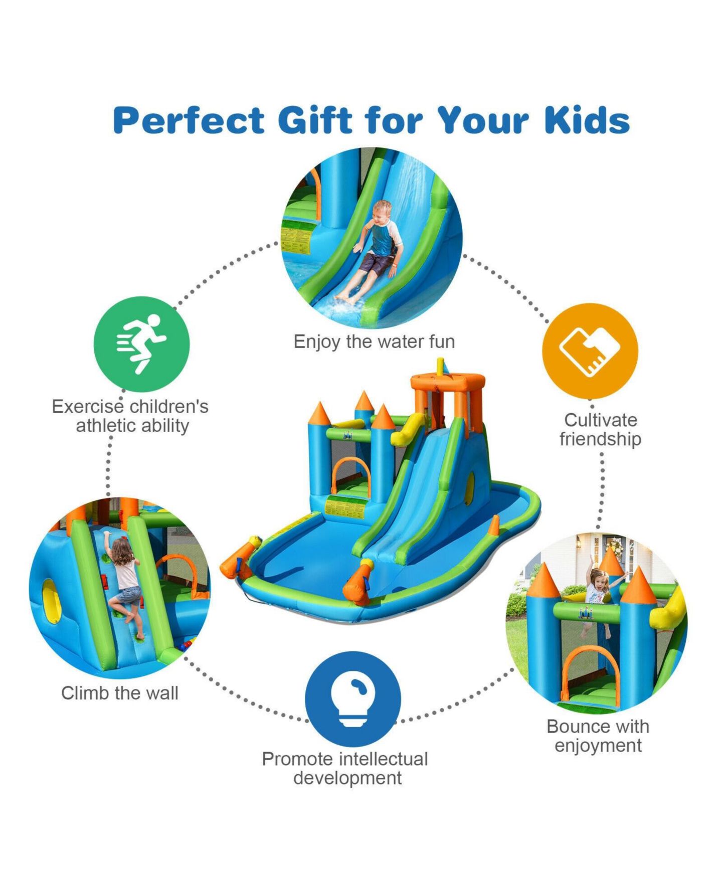 Детская игрушка Mecale Inflatable Water Slide Bounce House with Splash Pool, Ages 3-10, цвет: Синий — фото 3
