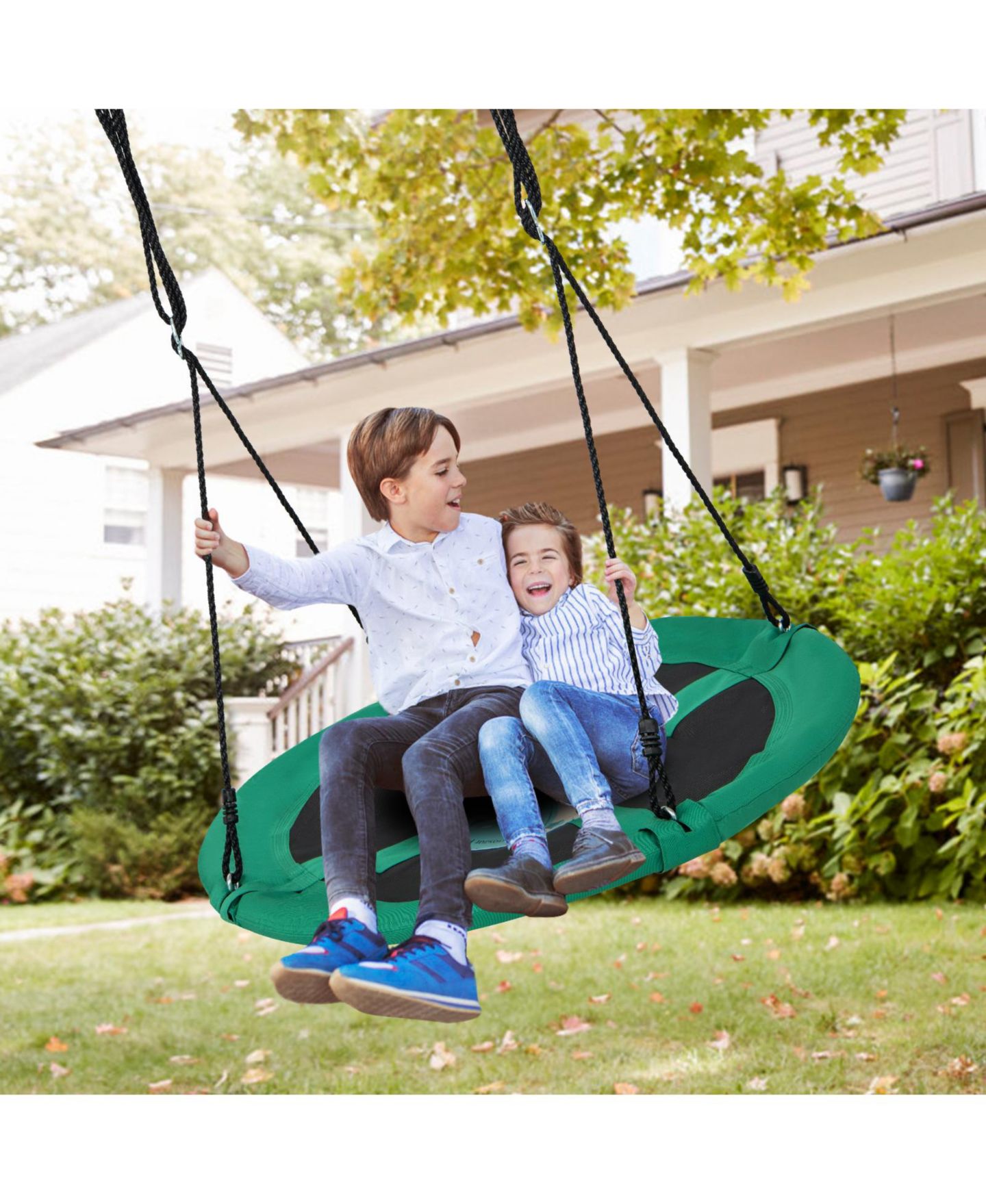 Детская игрушка Mecale 40 Inches Saucer Tree Swing Round with Adjustable Ropes and Carabiners, цвет: Зелёный — фото 3