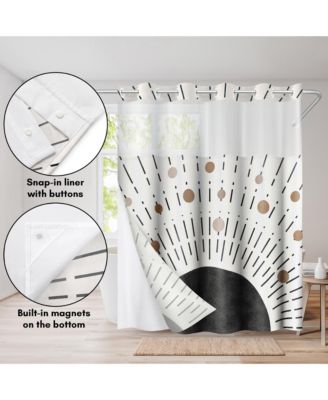 Hookless Abstract Shower Curtain with Sheer Panel, Snap-In Liner & Grommets, 72" x 75"