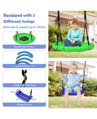 5-In-1 Outdoor Kids Swing Set with A-Shaped Metal Frame and Ground Stake