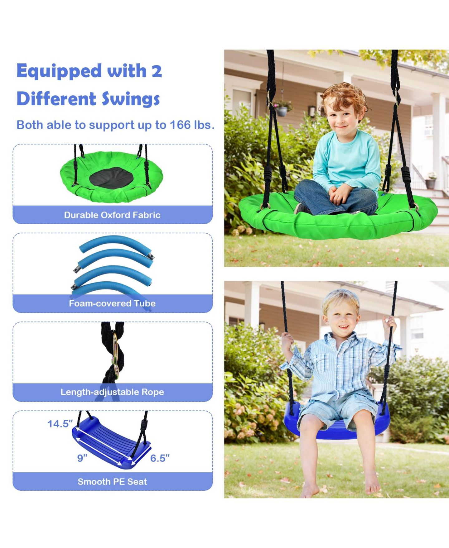 Детские игрушки Mecale 5-in-1 Metal Swing Set with Adjustable Swings, Basketball Hoop & Climbing Ladder, Ages 4+, цвет: Синий — фото 6