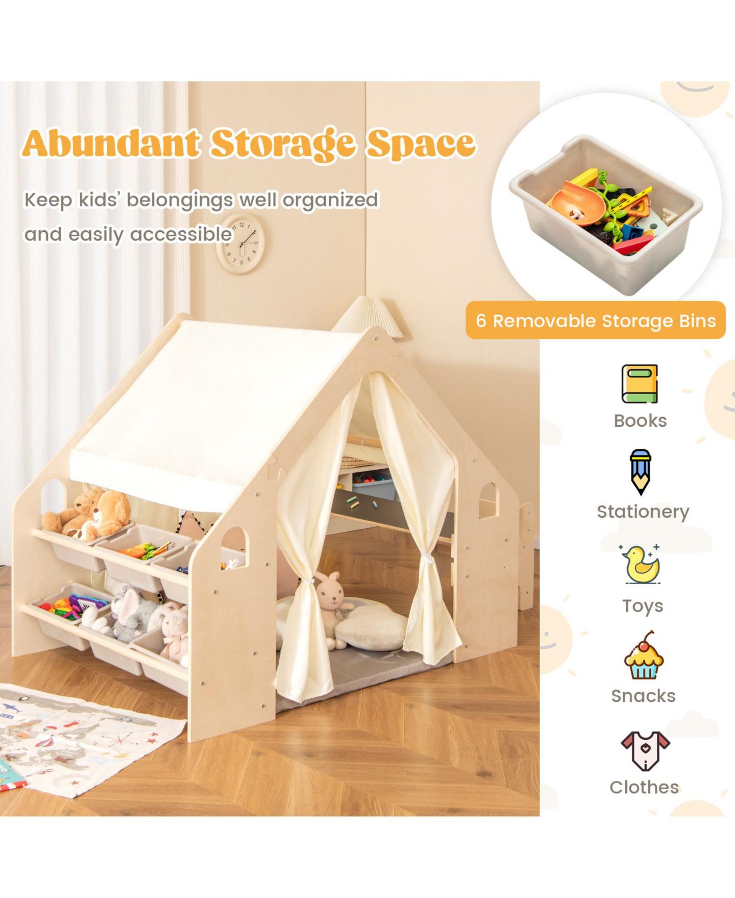 Детская игрушка Mecale 6-in-1 Indoor Playhouse, Ages 2+, цвет: Средний бежевый — фото 7