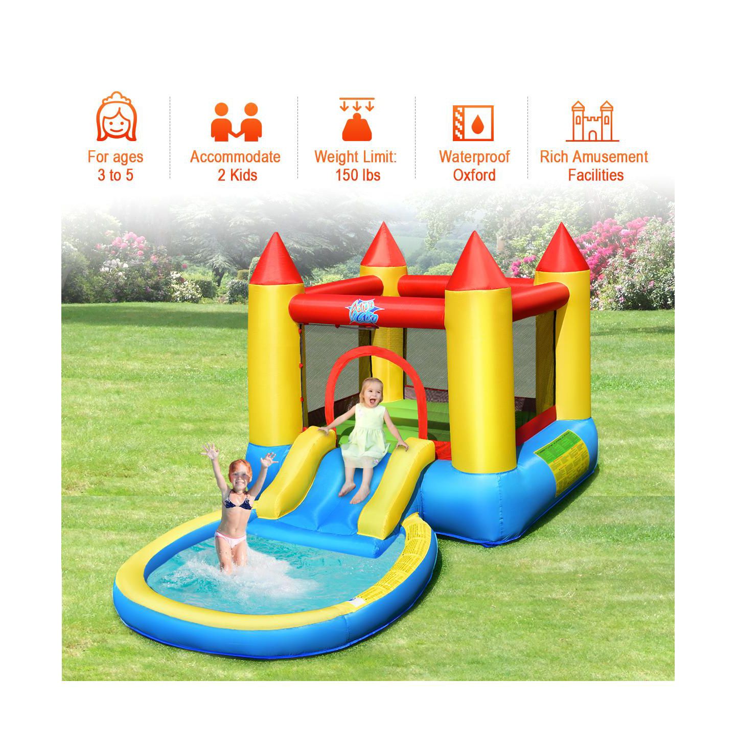 Детские игрушки Mecale Kids Inflatable Bounce House Castle with Balls Pool and Bag, цвет: Синий — фото 6