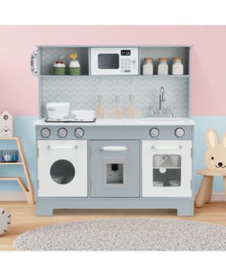 Pretend Play Kitchen Wooden Toy Set for Kids with Realistic Light and Sound