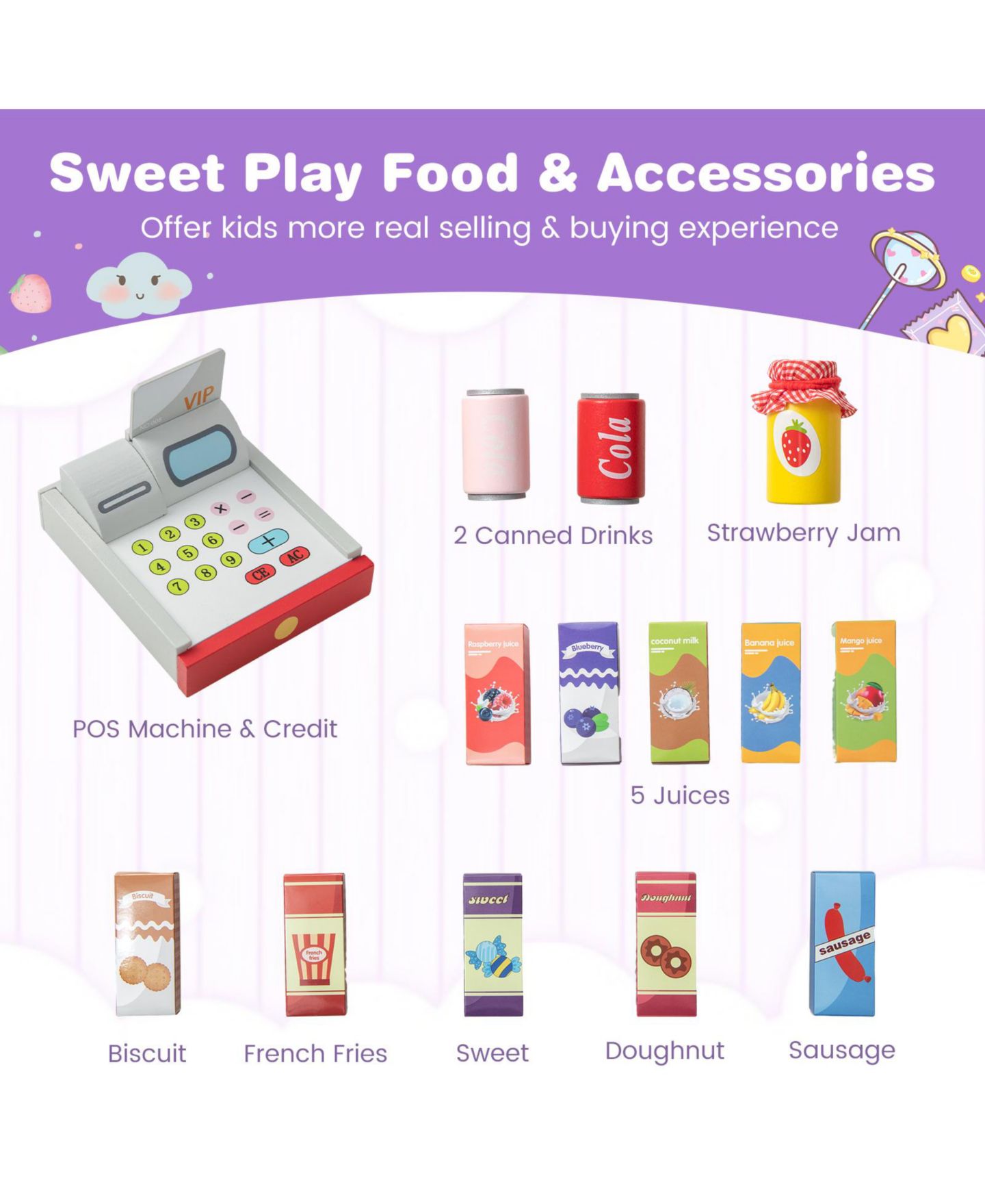 Детский игровой набор Mecale Kids Grocery Store Playset with Cash Register POS Machine, цвет: Белый — фото 6