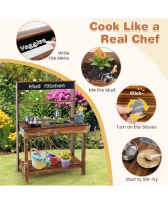 Outdoor Mud Kitchen for Kids with Rotatable Faucet and Removable Sink