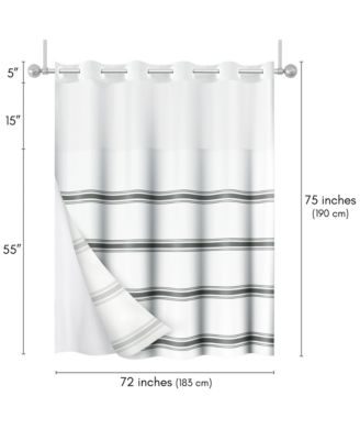 Hookless Shower Curtain Abstract Lines Shower Curtain with Sheer Panel, Snap-In Liner, and Grommets, 72x75
