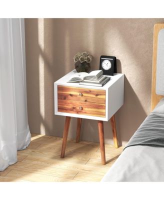 2PCS Wooden Nightstand Mid-Century End Side Table W/2 Storage Drawers