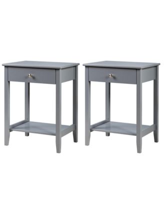 2PCS Nightstand Sofa Side End Table Bedroom Living Room w/ Shelf Drawer