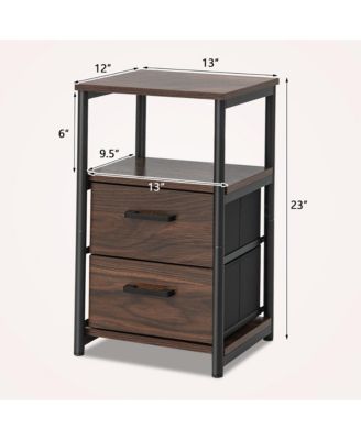 1Pc MDF, Engineered Wood, Metal, Non-woven Fabric 2 Drawers Storage Shelf Nightstand Bedside End Table
