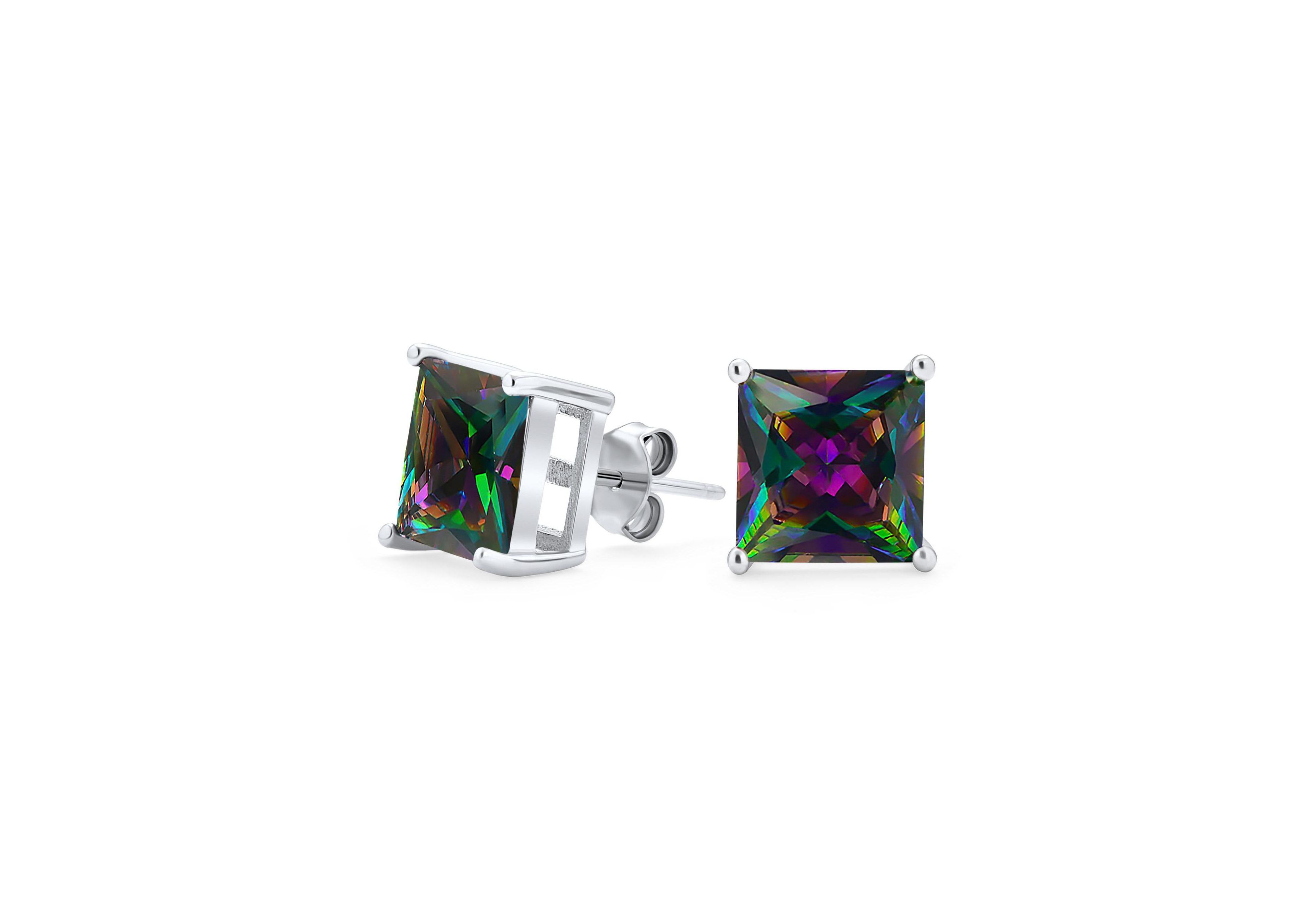 Bling Jewelry Square Black Mystic Rainbow Cubic Zirconia Cz Stud Earrings Sterling Silver