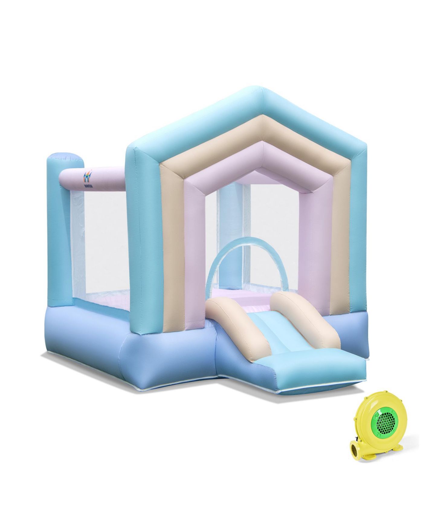 Детская игрушка Mecale Macaron 114.5"L x 79.5"W x 85"H PVC Bounce House with Basketball Rim and Slide, 130 lbs Weight Capacity, Ages 3-10, цвет: Синий — фото 1