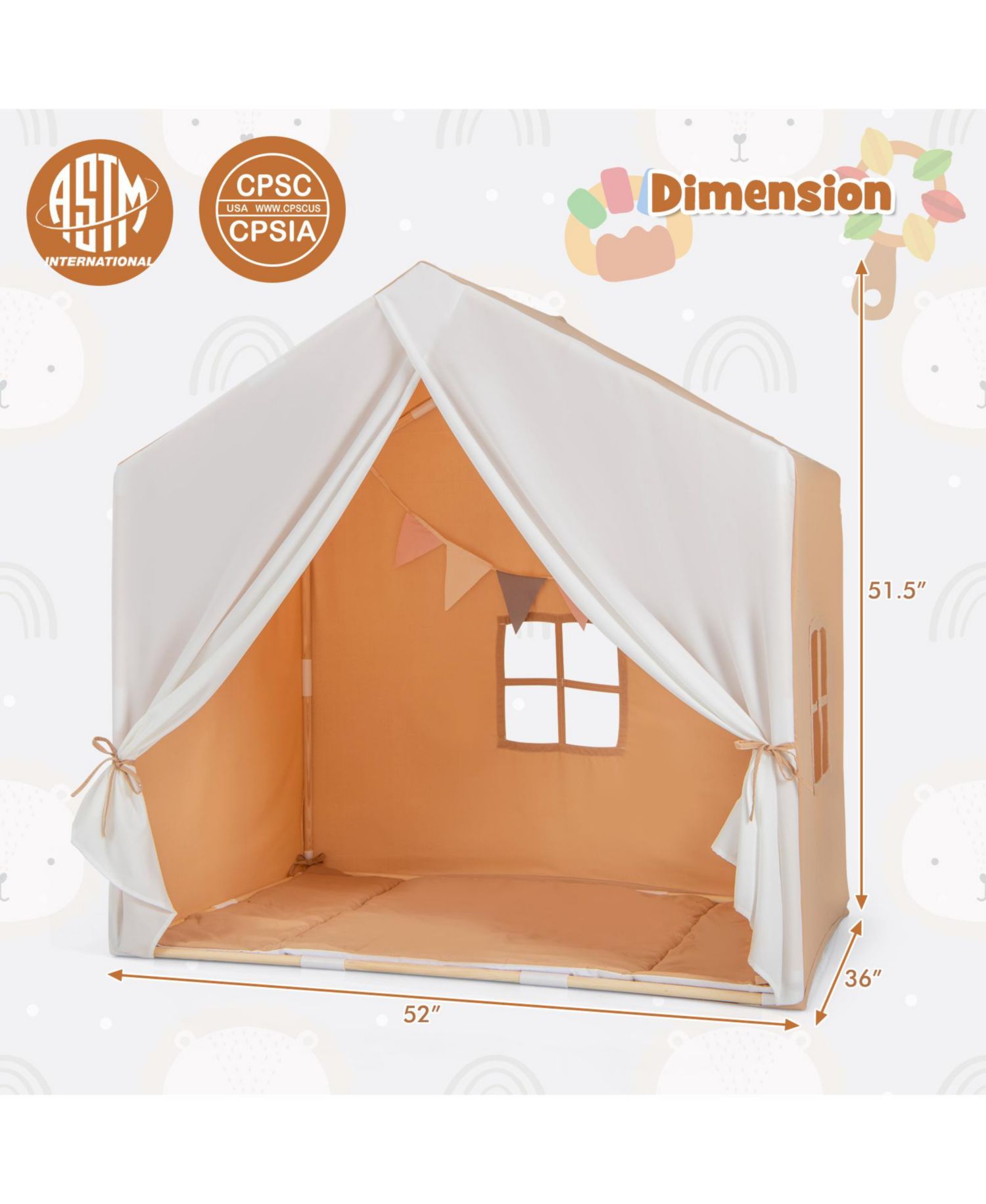Indoor-Outdoor Play Tent with Washable Mat, 3-Piece Set