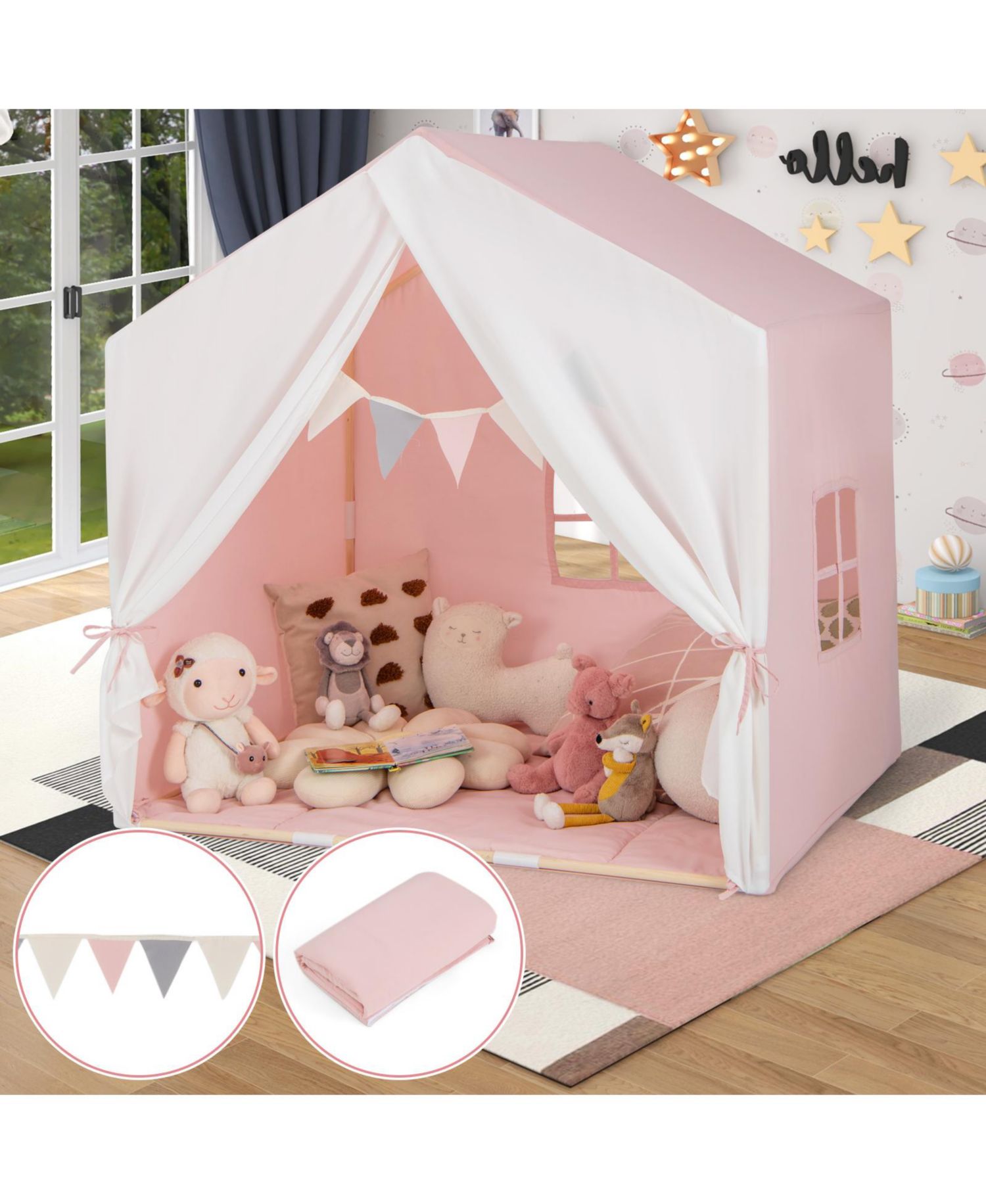 Indoor-Outdoor Play Tent with Washable Mat, 3-Piece Set