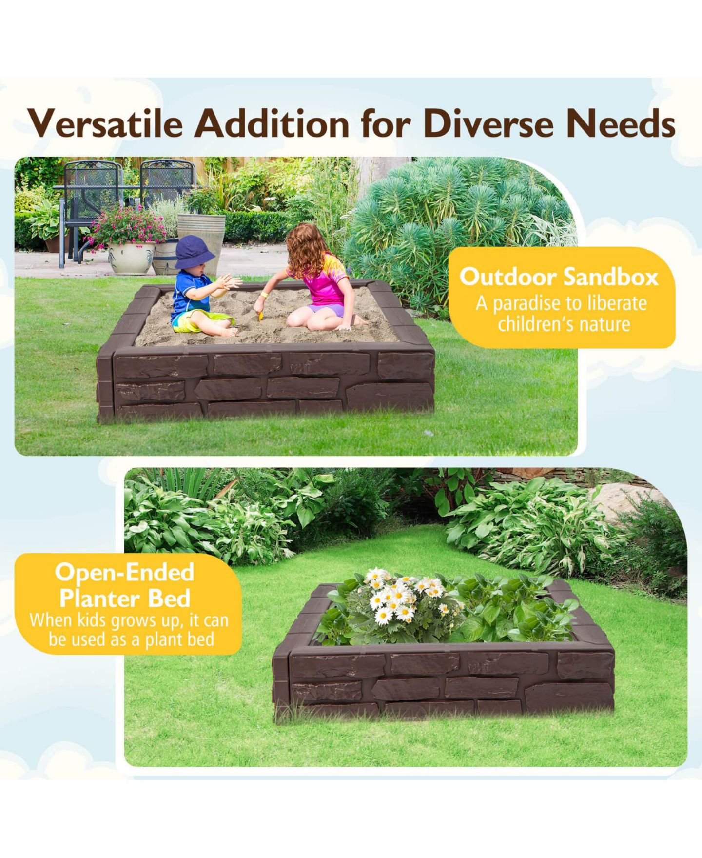 Детская игрушка Mecale 2-In-1 Hdpe Sandbox with Cover, 47" x 47", Ages 3-12, цвет: Коричневый — фото 6