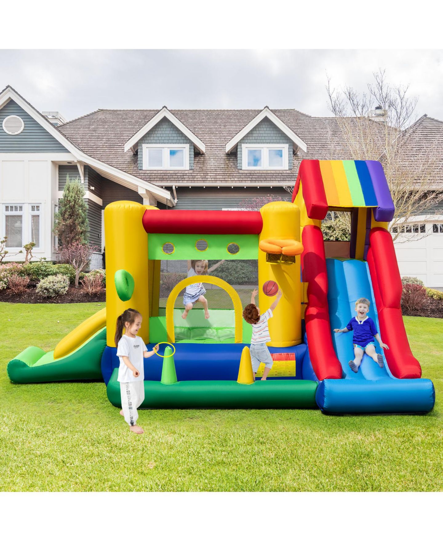 Детские игрушки Mecale Inflatable Bounce Castle with Double Slides and 735W Blower, цвет: Синий — фото 9