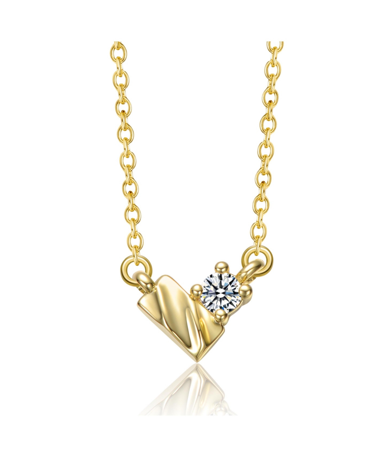 Sterling Silver 14K Gold Plated with Clear Moissanite Rectangluar Pendant Necklace. - Gold
