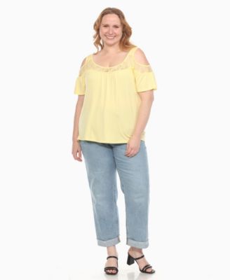 Plus Size Cold Shoulder Lace Trim Knit Top