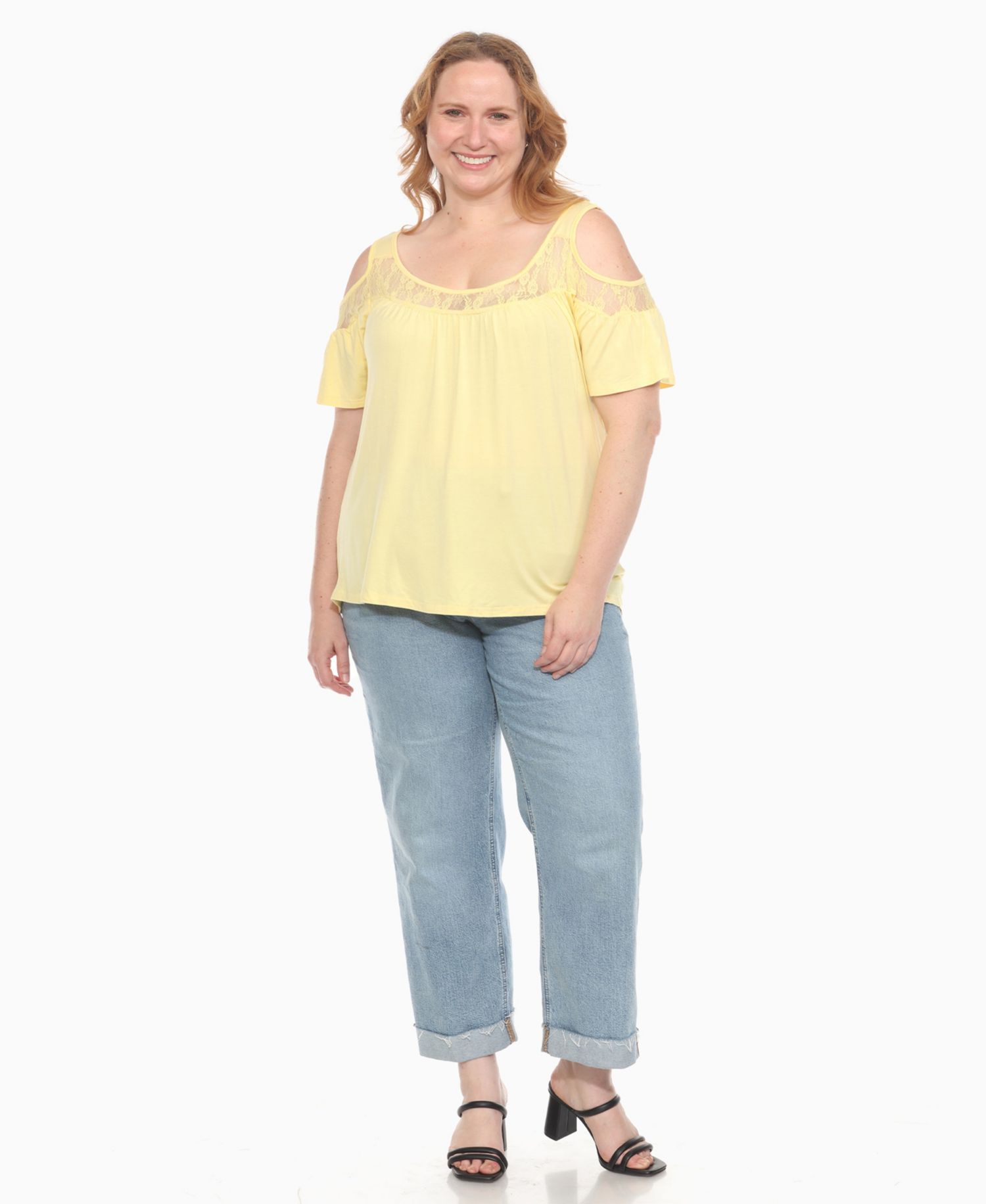 Plus Size Cold Shoulder Lace Trim Knit Top