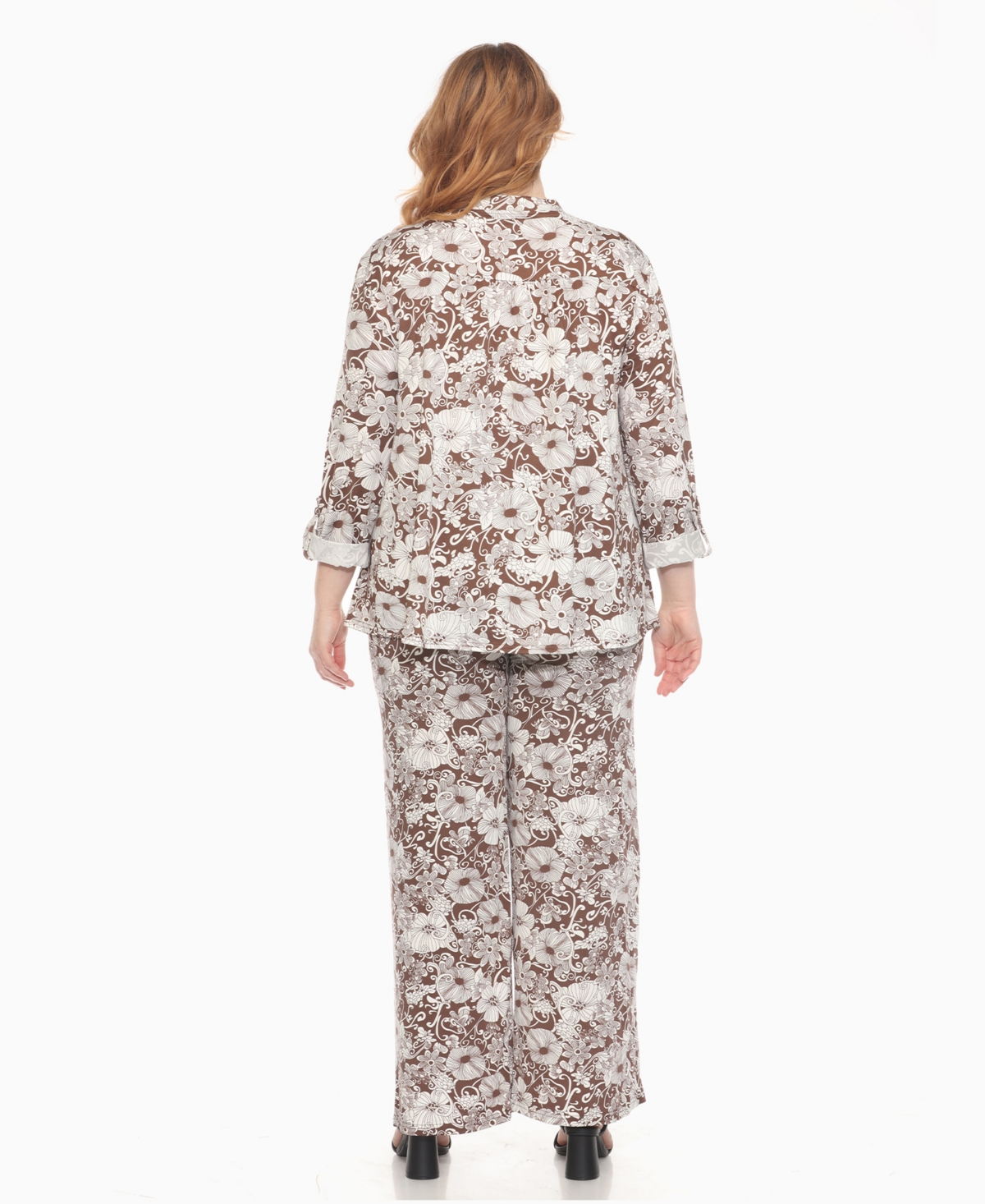 White Mark Plus Size 2-piece Floral Print Tunic Top And Pants Set