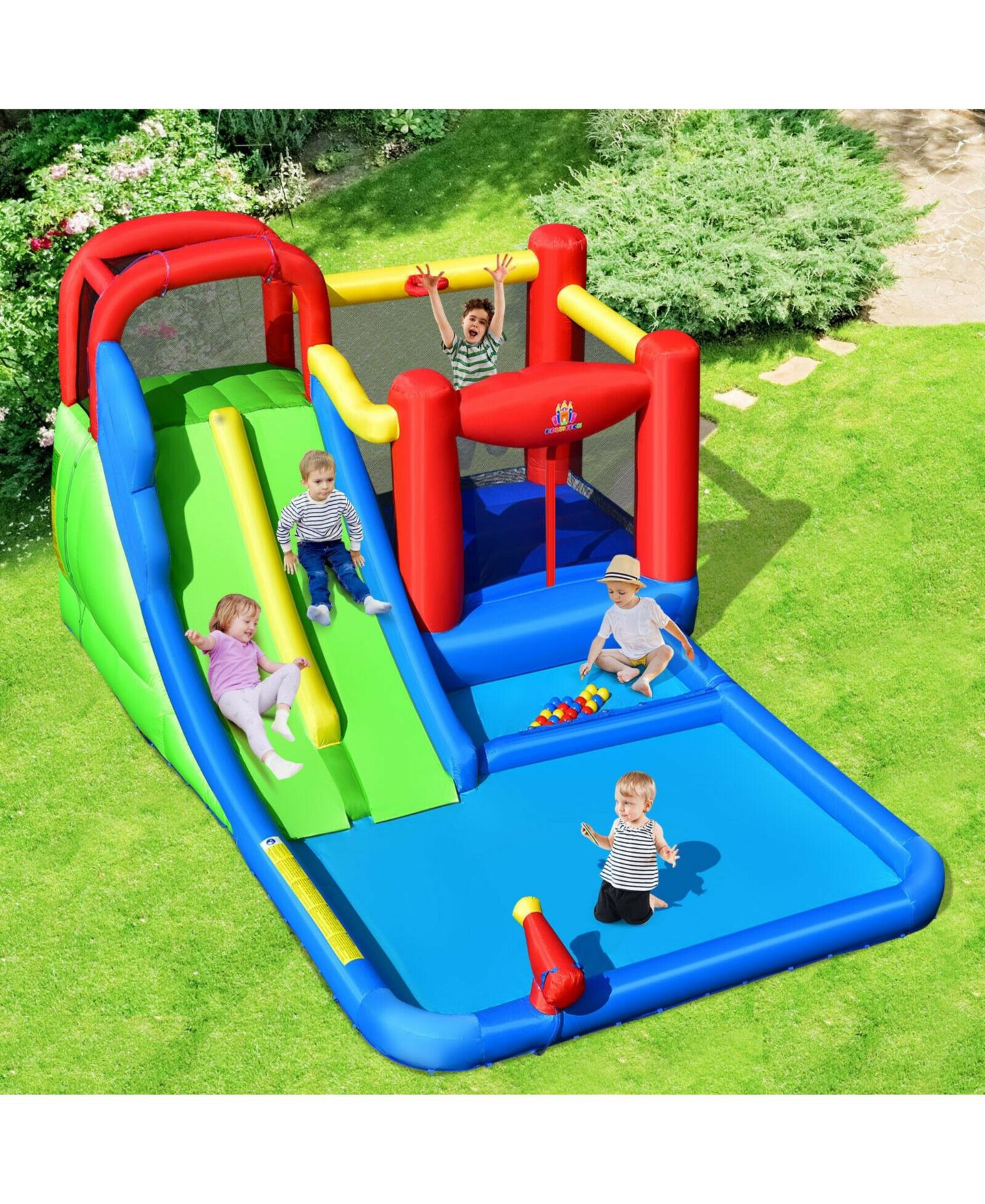 Детская игрушка Mecale Inflatable Water Slide with Ocean Balls, 205"L x 150"W x 94.5"H, Accommodates Up to 6 Children, Ages 3-10, цвет: Синий — фото 10