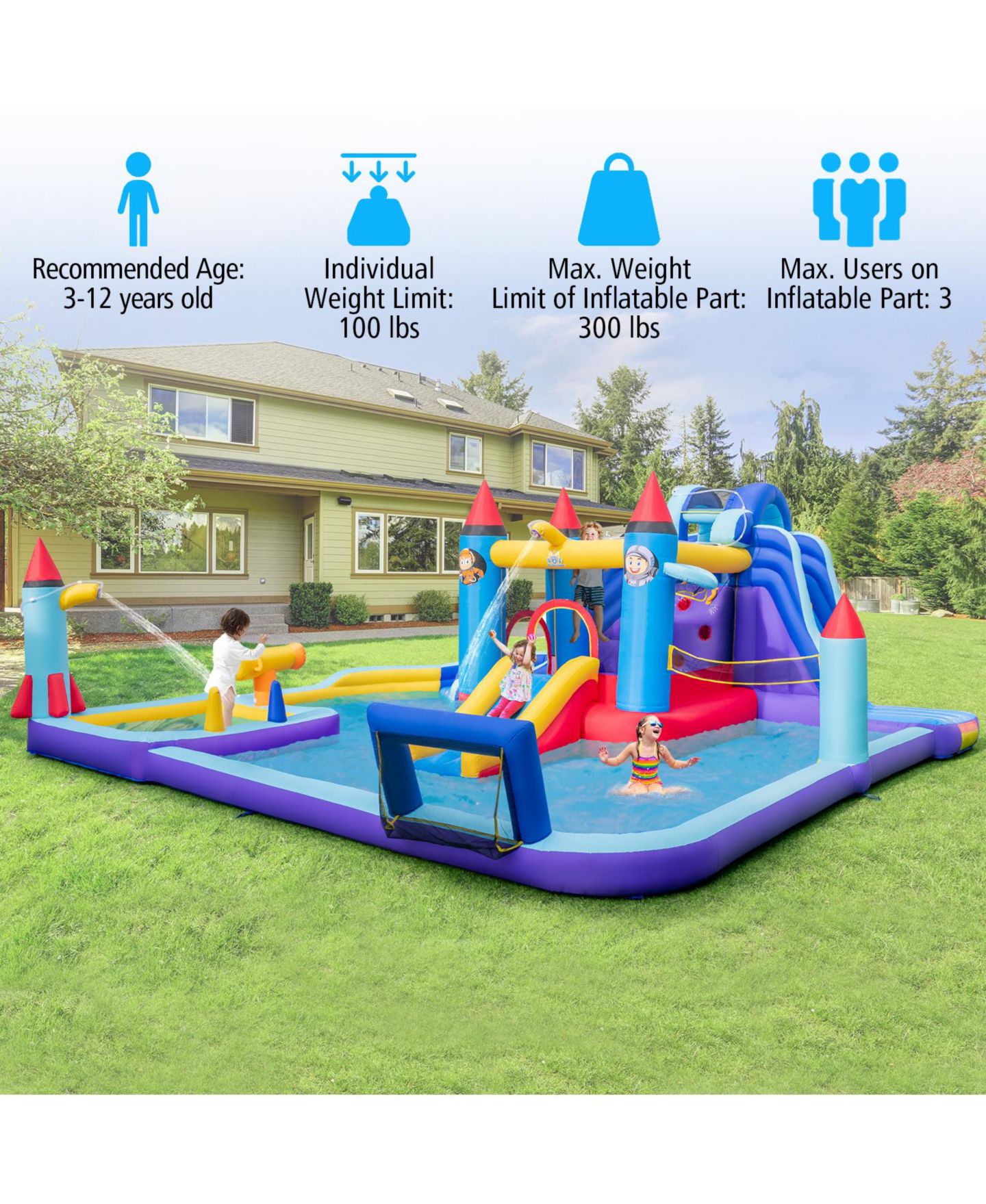 Детская игрушка Mecale Rocket Theme Inflatable Water Slide Park, цвет: Синий — фото 9